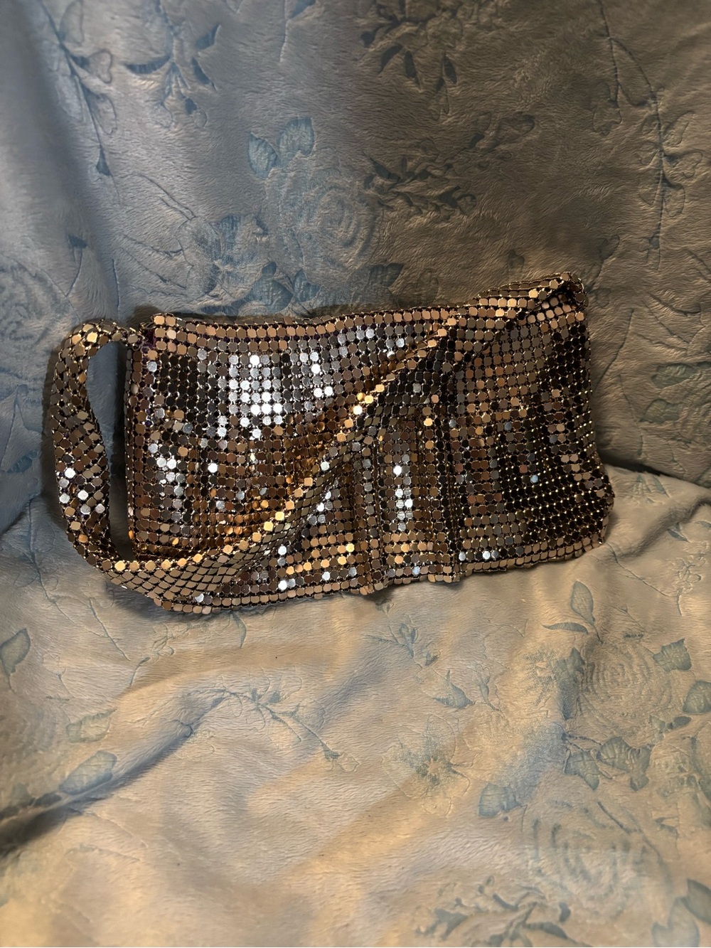 Silver Mesh  Evening Bag Zippered Mesh Strap